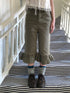 ang project Vintage Ruffle Trim High Waist Slim Cropped Flare Women&