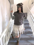 ang project Textured Vintage Round Neck Solid Flutter Sleeve Women&