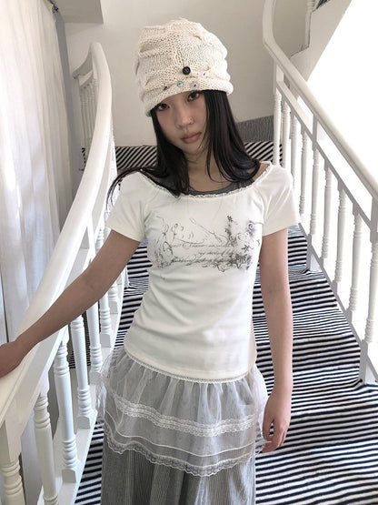 ang project Printed Faux Two Piece Colorblock Halter Tie Slim Short Sleeve Women&