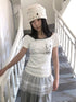ang project Printed Faux Two Piece Colorblock Halter Tie Slim Short Sleeve Women&