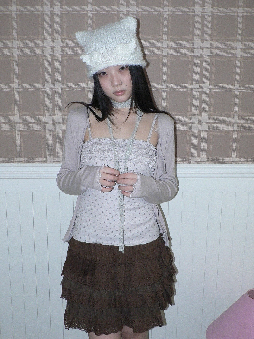 ang project Ruffle Trim Floral Camisole And Long Sleeve Cardigan Women&