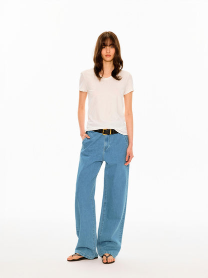 Northbutsouth Mid Blue Slant Pocket Adjustable Back Paris Button Women&