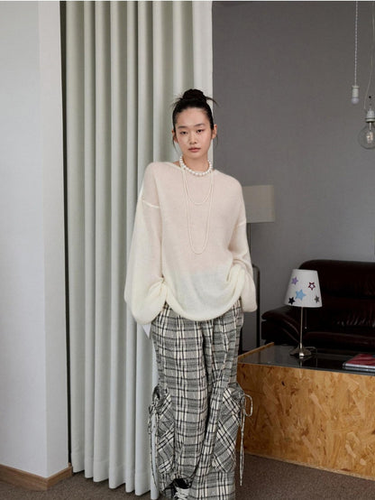 1JINN STUDIO Striped Patchwork Drop Shoulder Loose Knit Women&