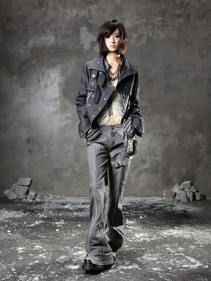 ARIADNAw Denim Blue Asymmetrical Striped Patchwork Original Design Women&