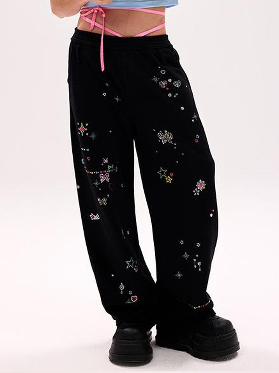 CFIERCE Crystal Embellished Cotton Sweatpants