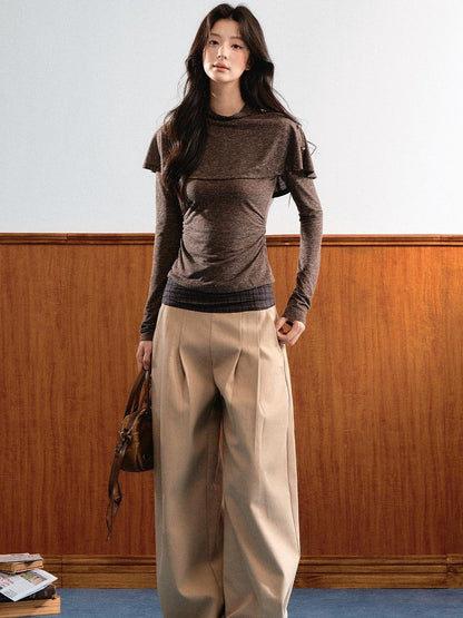 7Shiftin Double Collar Shirred Shoulder Women&