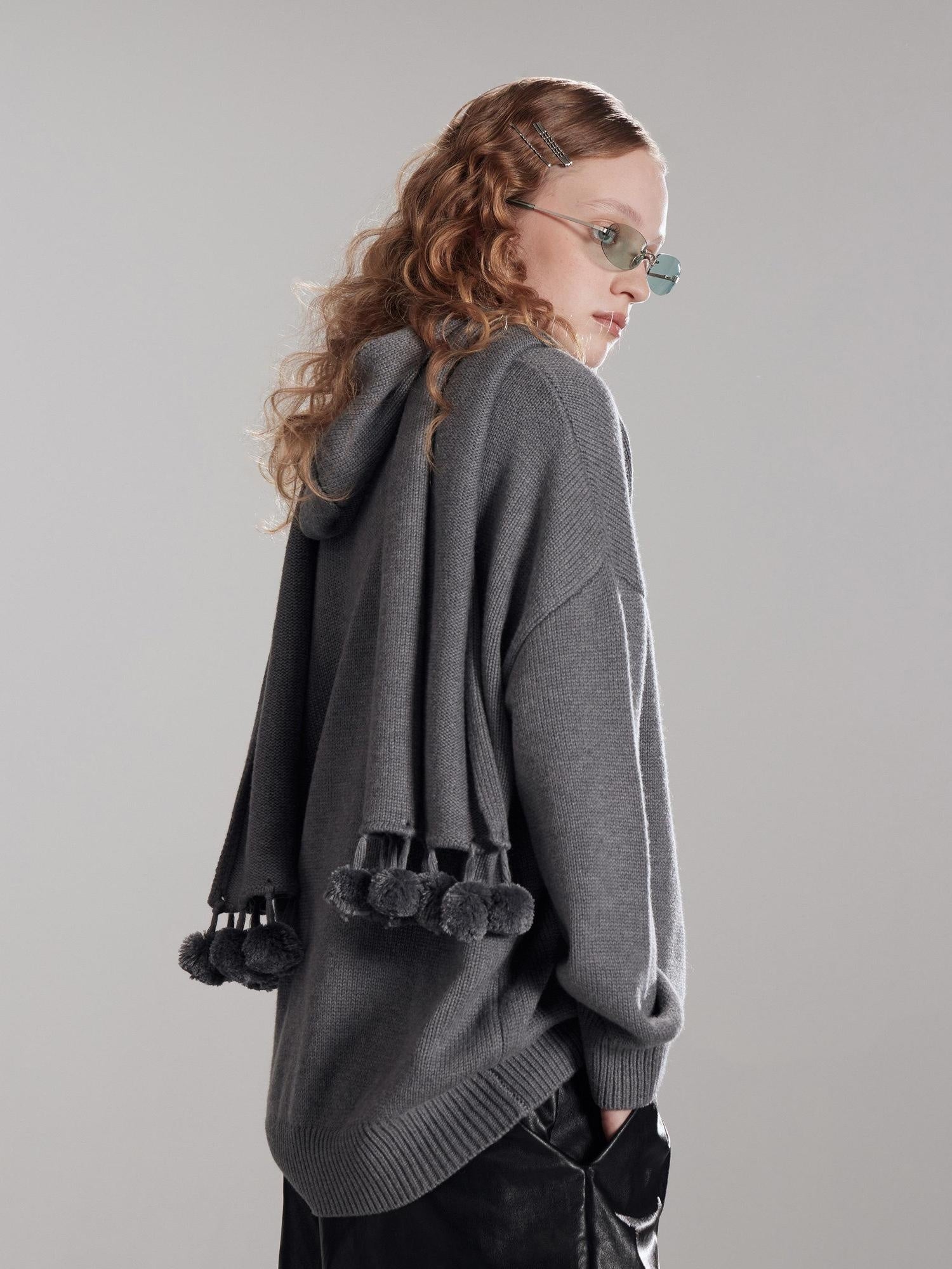RUN TO THE FUTURE Thermal Commuter Loose Unisex Wool Cashmere Crewneck Gray Sweaters