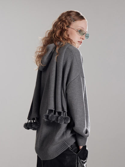RUN TO THE FUTURE Thermal Commuter Loose Unisex Wool Cashmere Crewneck Gray Sweaters