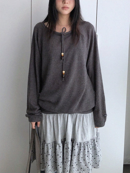 innomoood Dandelion Ruched Wide Neck Sheer Loose Fit Women&