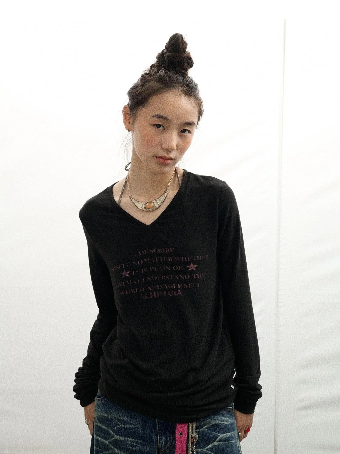 Achihara Letter Long-Sleeved T-Shirt