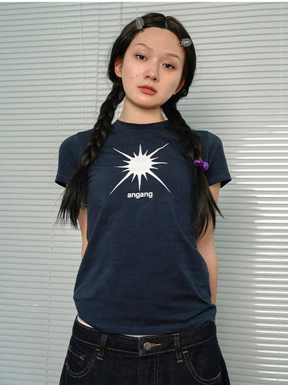 Achihara Mercury Navy Slim Fit Short Sleeve Cotton T-Shirt