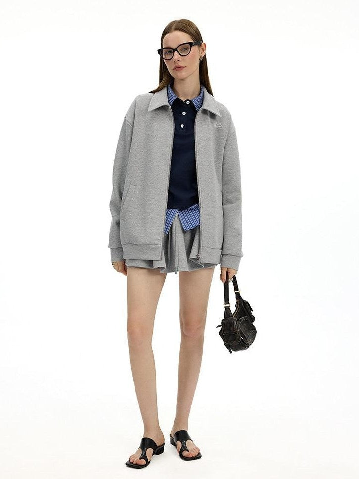 AFTADAWN Gray Air Layer Zip Polo Tulip Skirt Women&