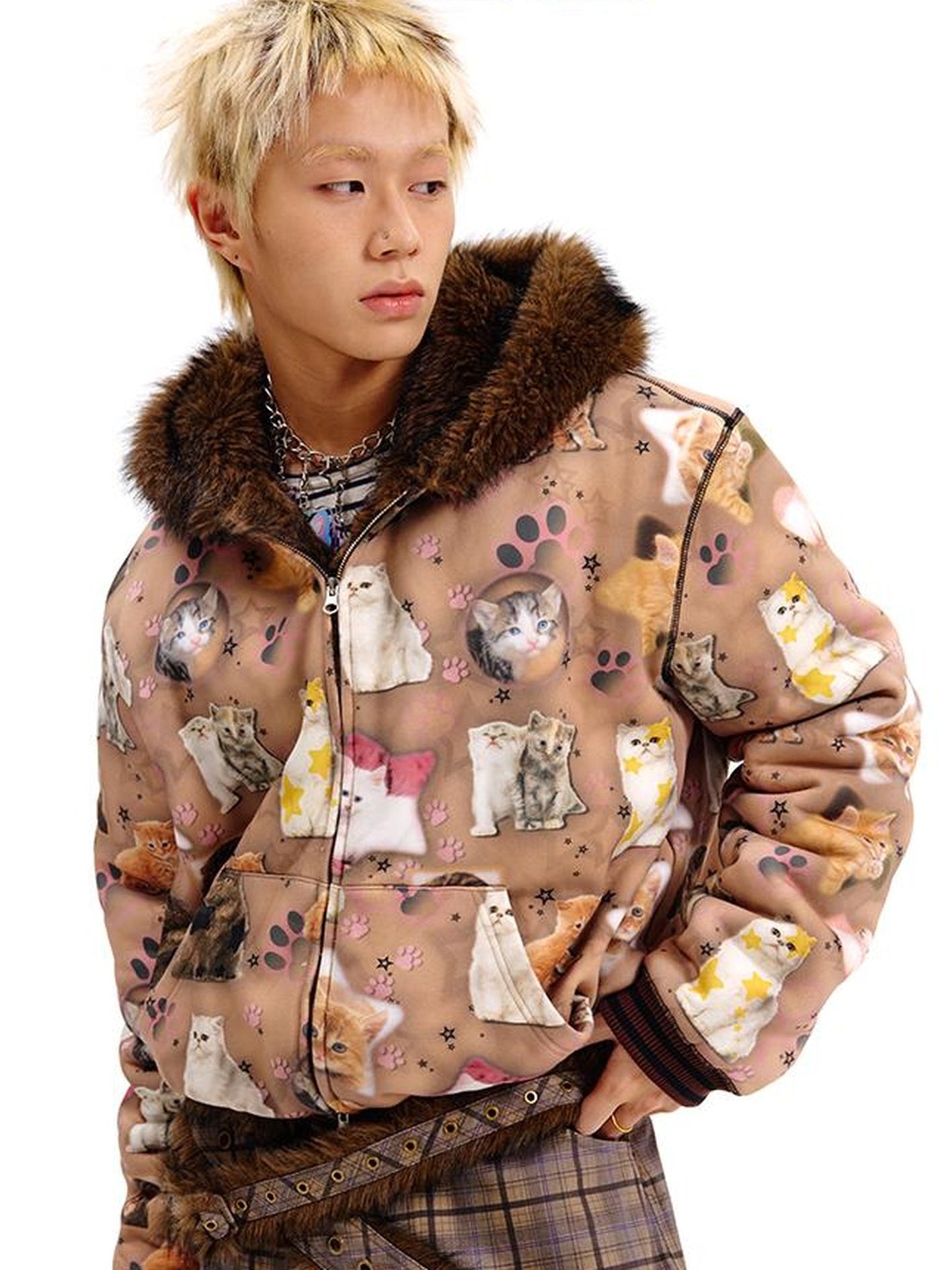 CFIERCE Reversible Cat Print Wool Coat