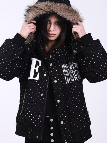 DETW onLine Black Polka Dot Detachable Sleeves Hooded Women&