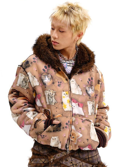 CFIERCE Reversible Cat Print Wool Coat