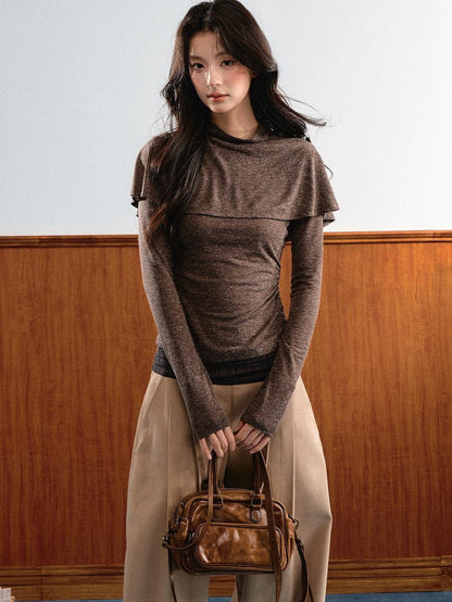7Shiftin Double Collar Shirred Shoulder Women&