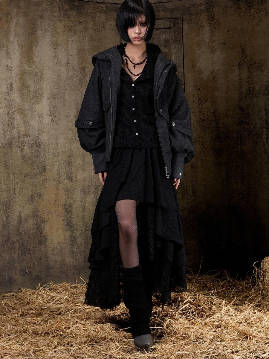 ARIADNAw Hooded Oversized Punk Gothic Regal Zipper Long Sleeve Women&