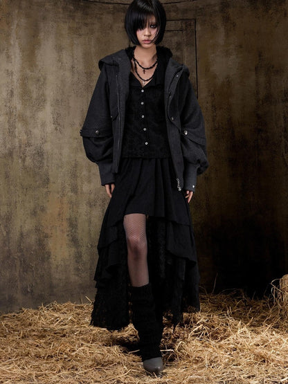 ARIADNAw Hooded Oversized Punk Gothic Regal Zipper Long Sleeve Women&