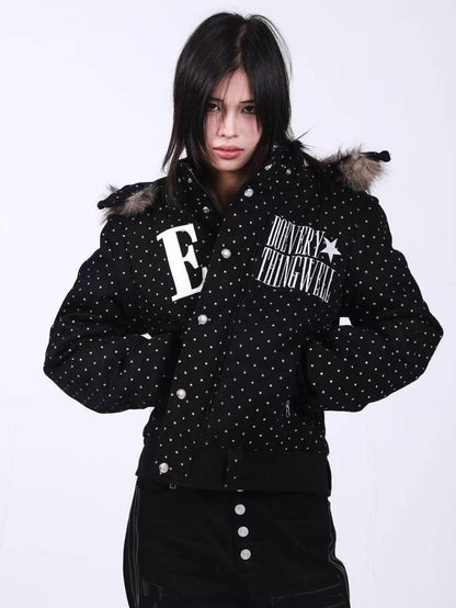 DETW onLine Black Polka Dot Detachable Sleeves Hooded Women&
