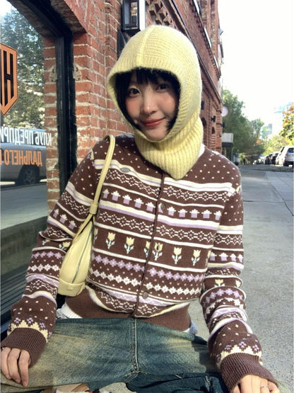 BETWEENAND Two Tone Fair Isle Jacquard Animal Women&