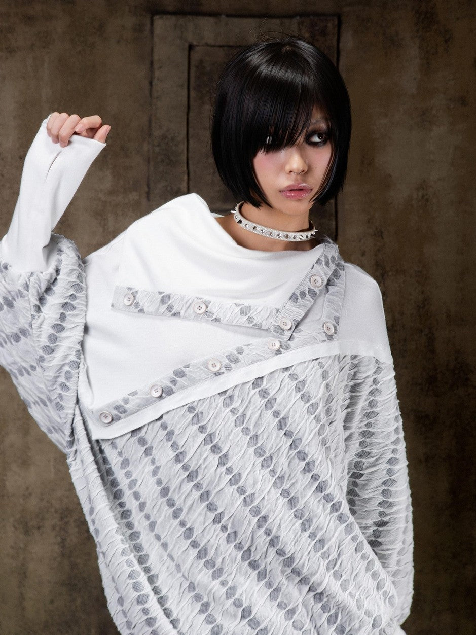 ARIADNAw Polka Dot Knitted Batwing Stacked Neck Patchwork Women&