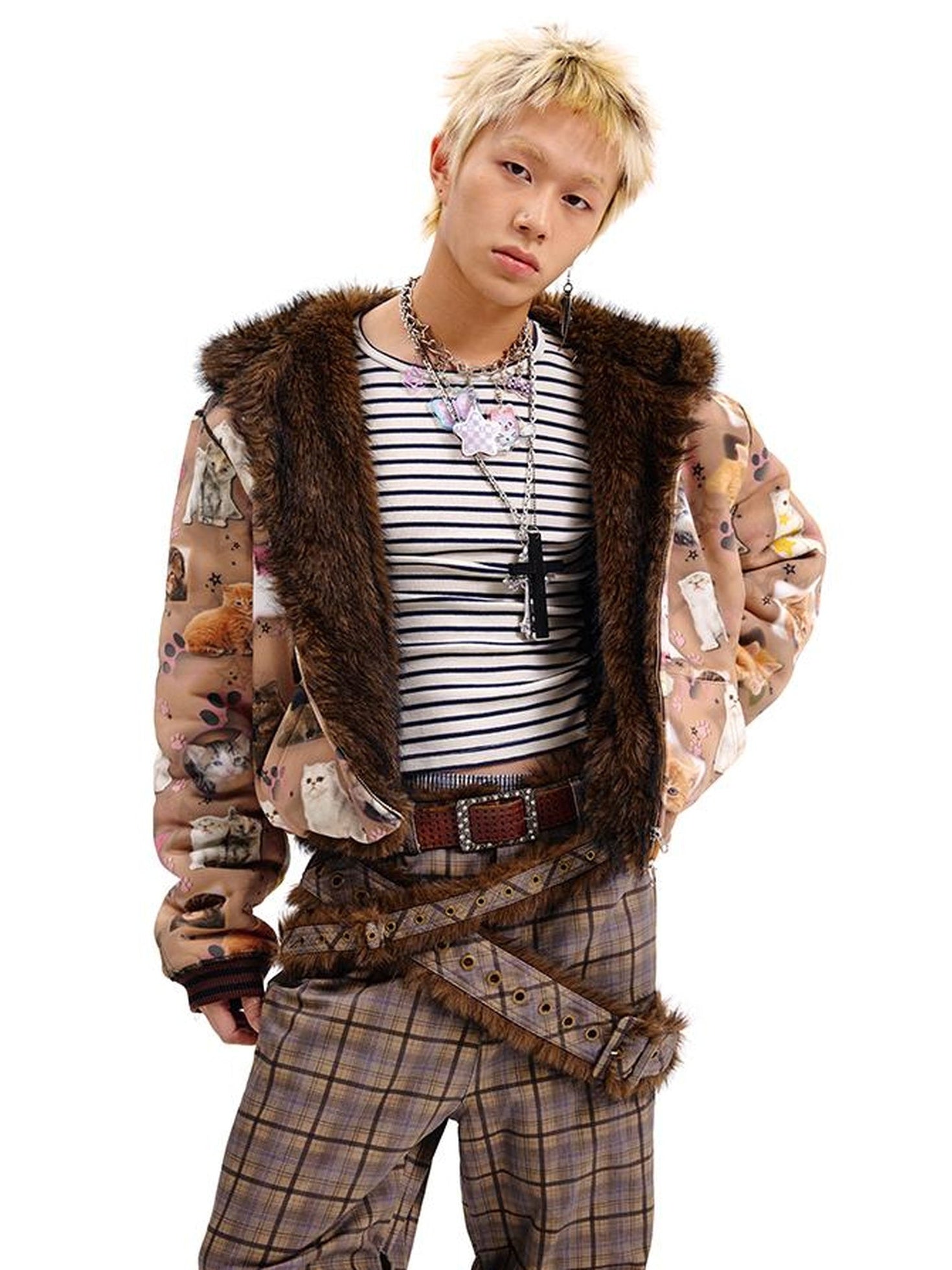 CFIERCE Reversible Cat Print Wool Coat