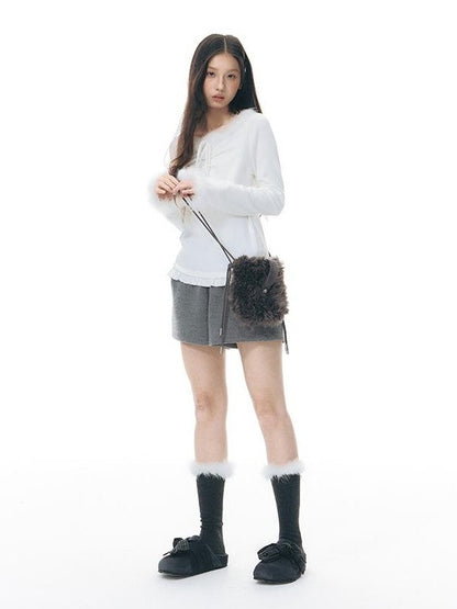 NAPSNAPS Fuzzy Handcrafted Buttonhole Magnetic Crossbody Women&