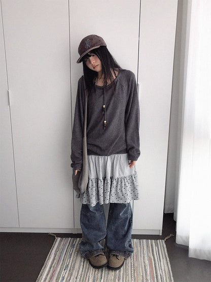 innomoood Dandelion Ruched Wide Neck Sheer Loose Fit Women&