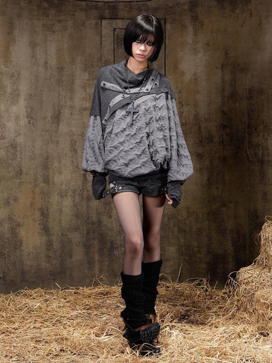ARIADNAw Polka Dot Knitted Batwing Stacked Neck Patchwork Women&