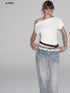 ALINNV Black White Reversible Lace Stretch Cropped Slim Women&