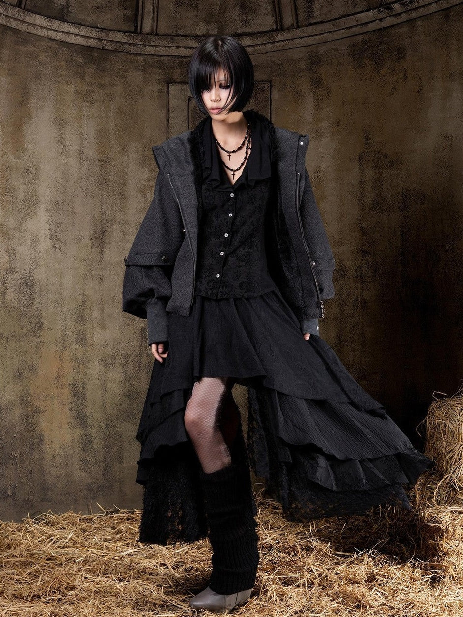 ARIADNAw Hooded Oversized Punk Gothic Regal Zipper Long Sleeve Women&