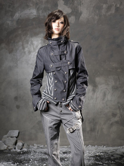 ARIADNAw Denim Blue Asymmetrical Striped Patchwork Original Design Women&