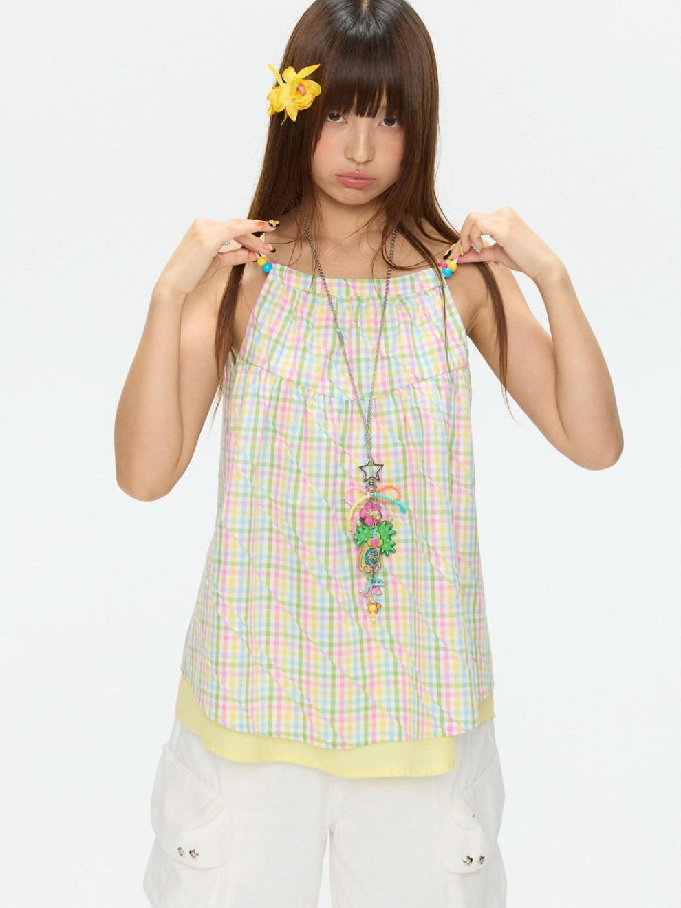 BETWEENAND Colorful Plaid Adjustable Straps Loose Fit Women&