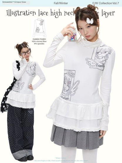 BETWEENAND_White_Printed_Lace_Layered_High_Neck_Women&
