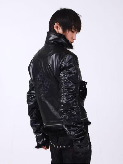 DETW onLine Embroidered Patchwork Fur Bomber Metal Hardware Women&