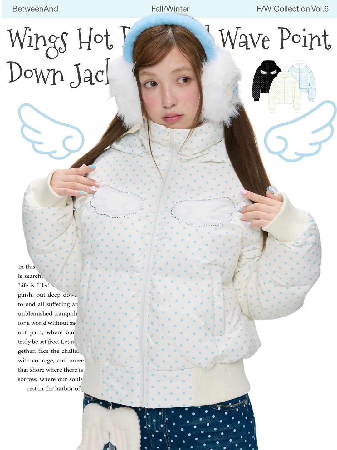 BETWEENAND_Baby_Blue_Polka_Dot_Rhinestone_Print_Hooded_Women&