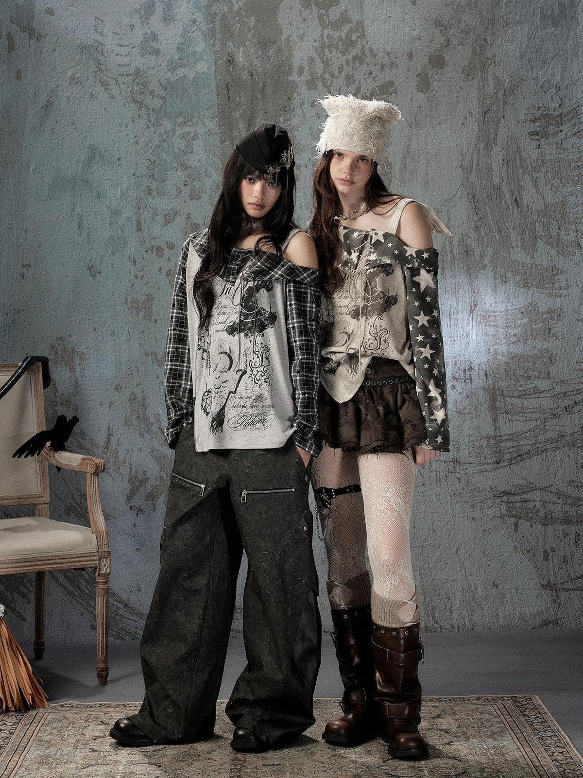 ALL iN plan Asymmetric Plaid Spliced Layered Look Women&