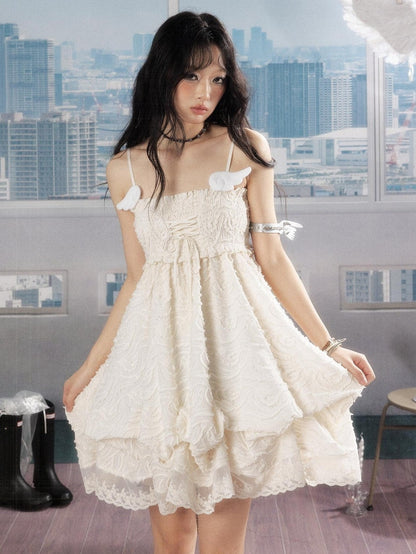 ALL iN plan Ivory Lace Panel Shirred Ruching Women&