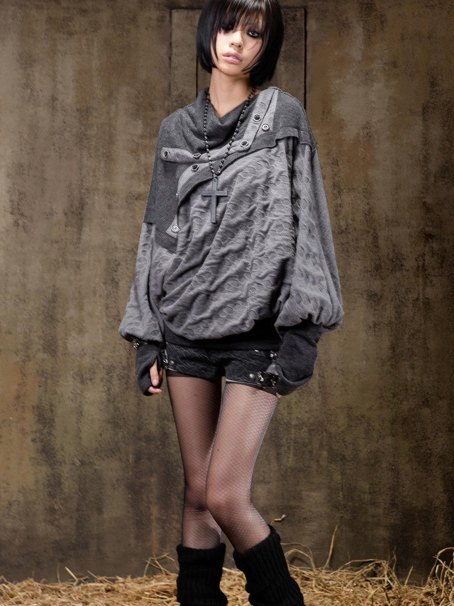 ARIADNAw Polka Dot Knitted Batwing Stacked Neck Patchwork Women&