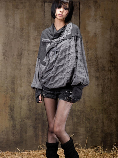 ARIADNAw Polka Dot Knitted Batwing Stacked Neck Patchwork Women&