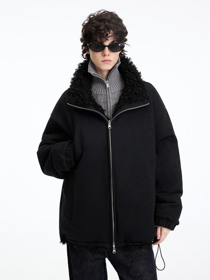 RUN TO THE FUTURE Reversible Fleece Lined Loose Fit Long Vintage Black Womens Puffer Jackets