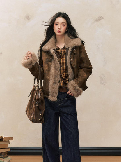 7Shiftin Versatile Warm Slim Fit Lapel Collar Button Front Women Brown Cropped Jackets