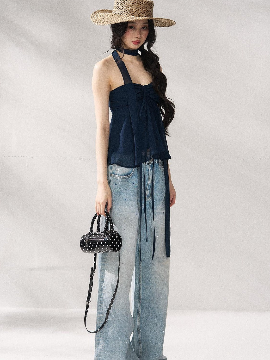 7Shiftin Tie Front Cropped Loose Fit Versatile Solid Color S M L Tube Tops