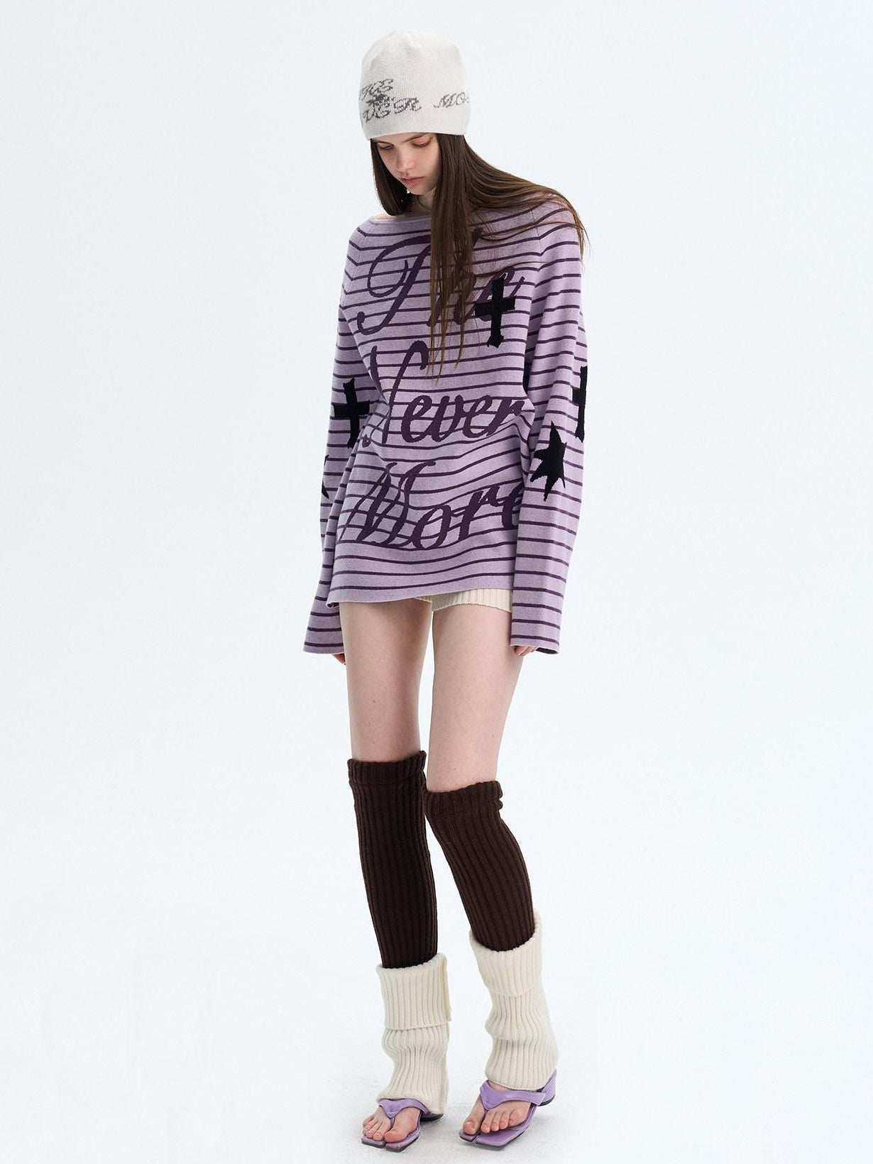 The NeverMore Sexy Colorblock Oversized Crewneck Short Striped Button Pullover Women Sweaters