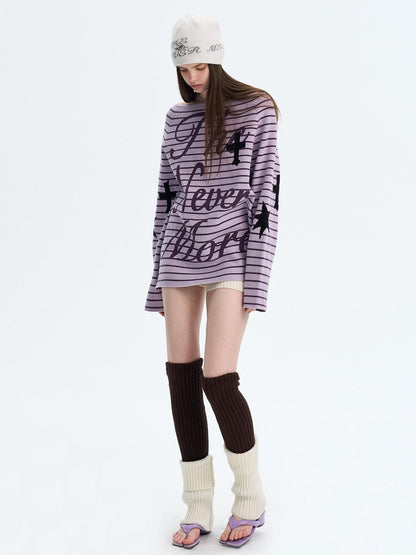 The NeverMore Sexy Colorblock Oversized Crewneck Short Striped Button Pullover Women Sweaters