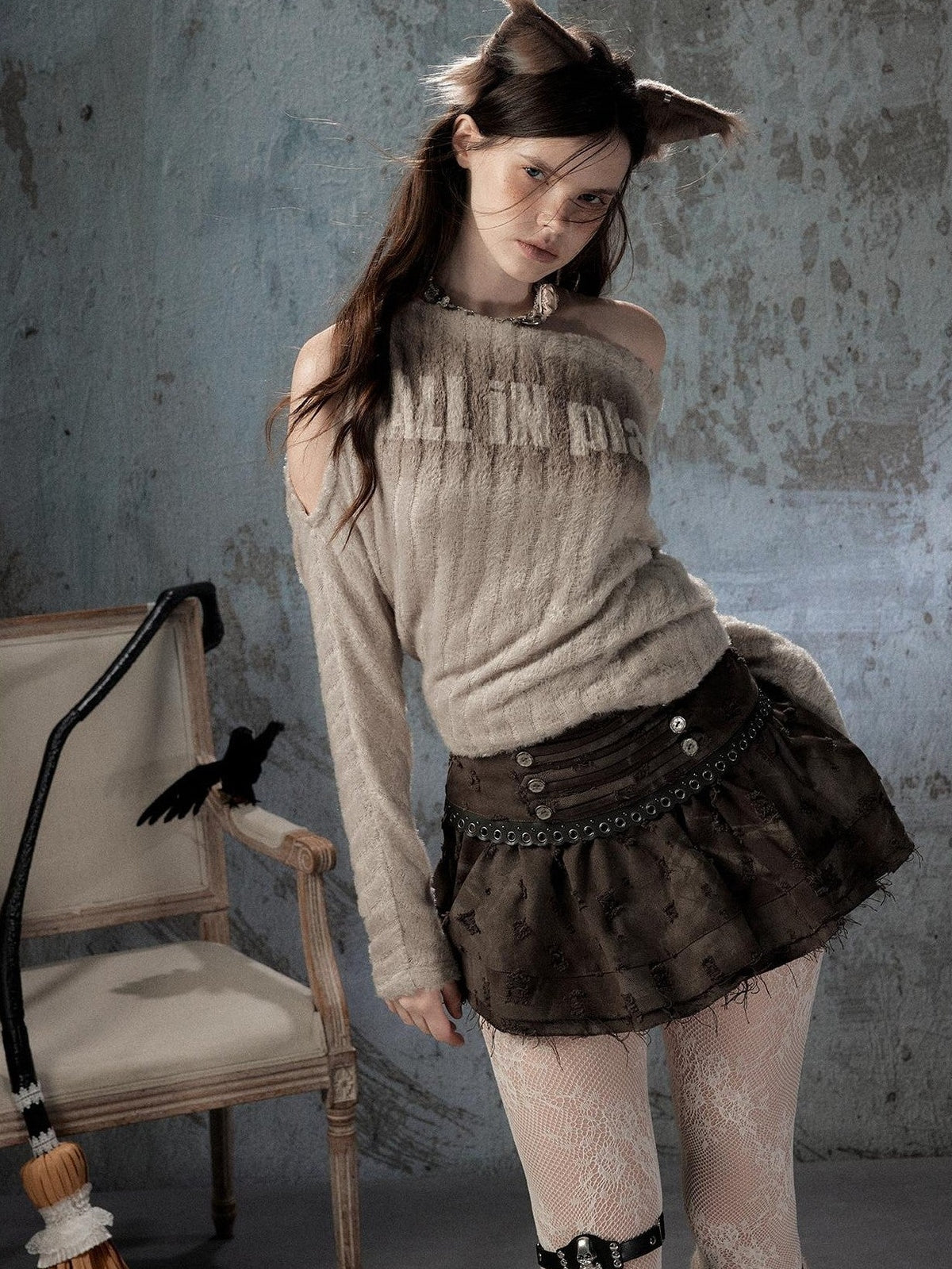 ALL iN plan Asymmetric Faux Fur Long Sleeve Women&