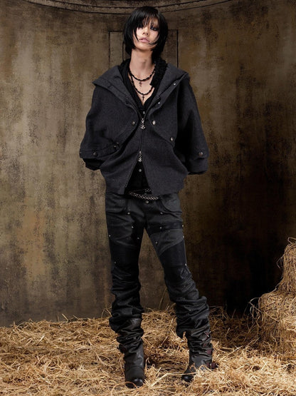 ARIADNAw Hooded Oversized Punk Gothic Regal Zipper Long Sleeve Women&