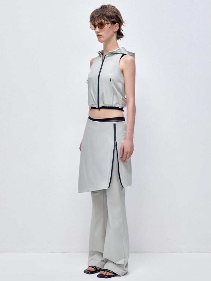 RUN TO THE FUTURE Stretch Zip Cropped Slim Workwear Women Nylon Stretch Top &amp; Pants Sets