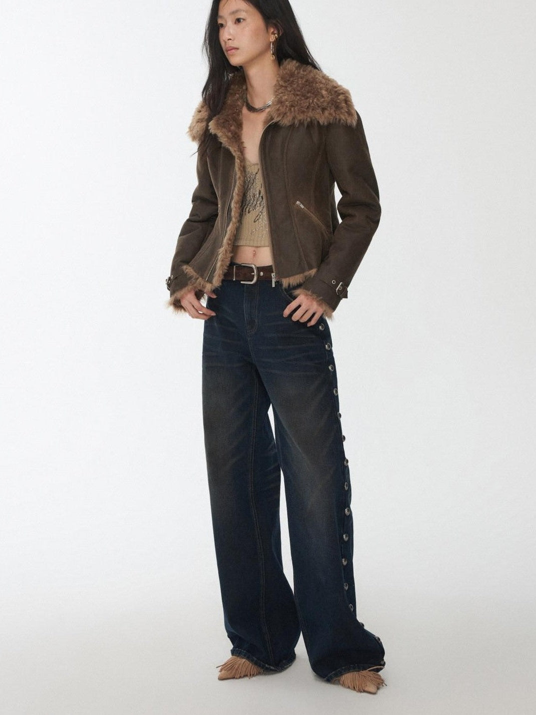 1JINN STUDIO Mud Dyed Washed Distressed Studded Women&