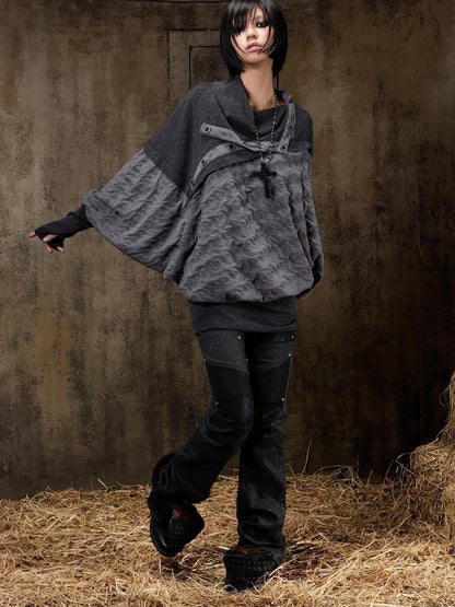 ARIADNAw Polka Dot Knitted Batwing Stacked Neck Patchwork Women&